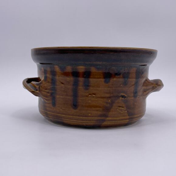 Handmade Bear Pottery Serving Bowl Dish with Lid Brown Drip Highland Wisconsin - Picture 2 of 16